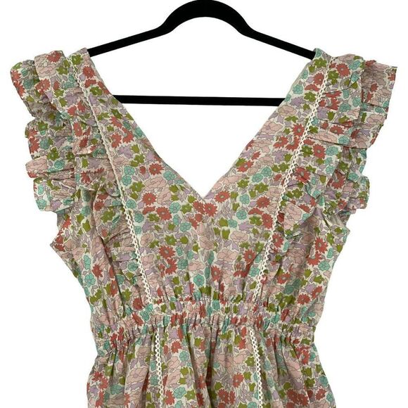 Love The Label Ines Ivory Tiered Ruffle Skirt Mini Dress Floral Ivory Medium NWT - Picture 8 of 11